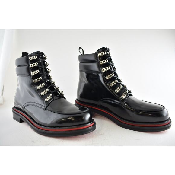 Christian Louboutin Mens Alopista Flat Black Leather Combat Lace Up Boot 46 13 main image 9